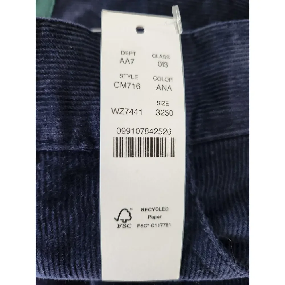 NWT J. Crew Men's 770™ Straight-Fit  Stretch Corduroy Academia Navy Blue 32/30